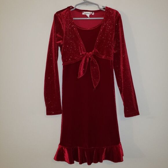 SPEECHLESS RED VELVET SPARKLE DRESS CHRISTMAS SIZE SMALL SIZE 7 - Picture 1 of 6